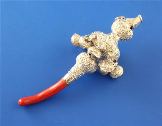 A Victorian silver childs rattle by George Unite, 5.75in.